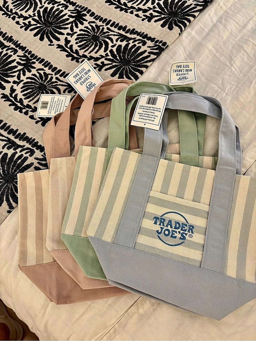 Trader Joe's Striped Mini Canvas Tote Bags - Set of Four NWT